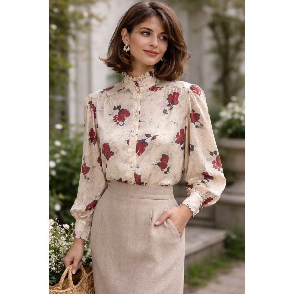Jason Prescott Collection Silk Floral Mock Neck Blouse‎ Size 10